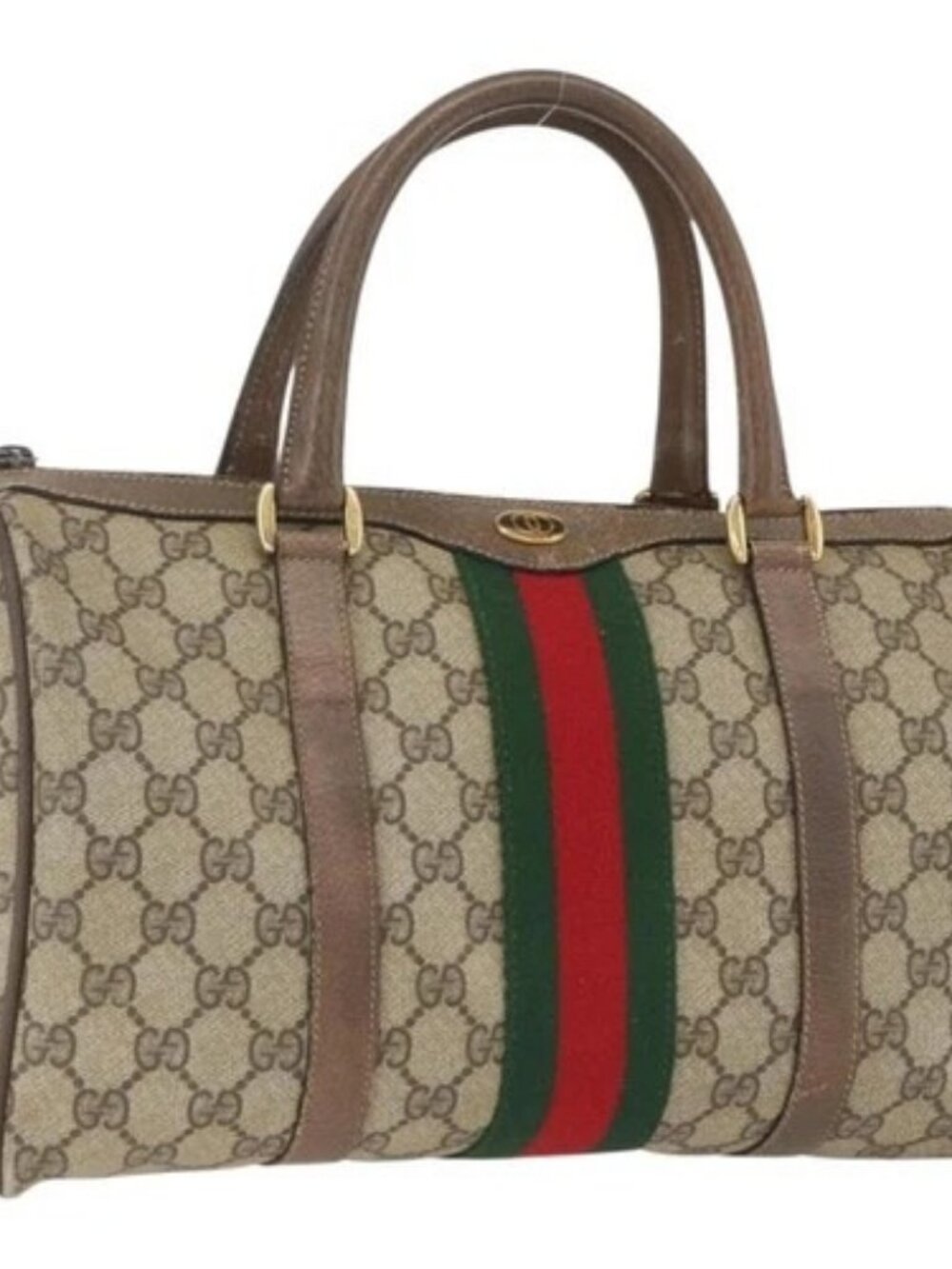 GUCCI GG Supreme Web Sherry Line Boston Bag PVC Beige Gold 39 02 007 Auth 165215 - Picture 1 of 16